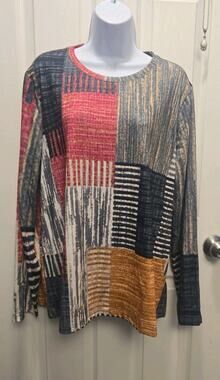 13193 Shall We Top Colorful Classic Geometric Long Sleeve Shirt Size 2 XL NEW